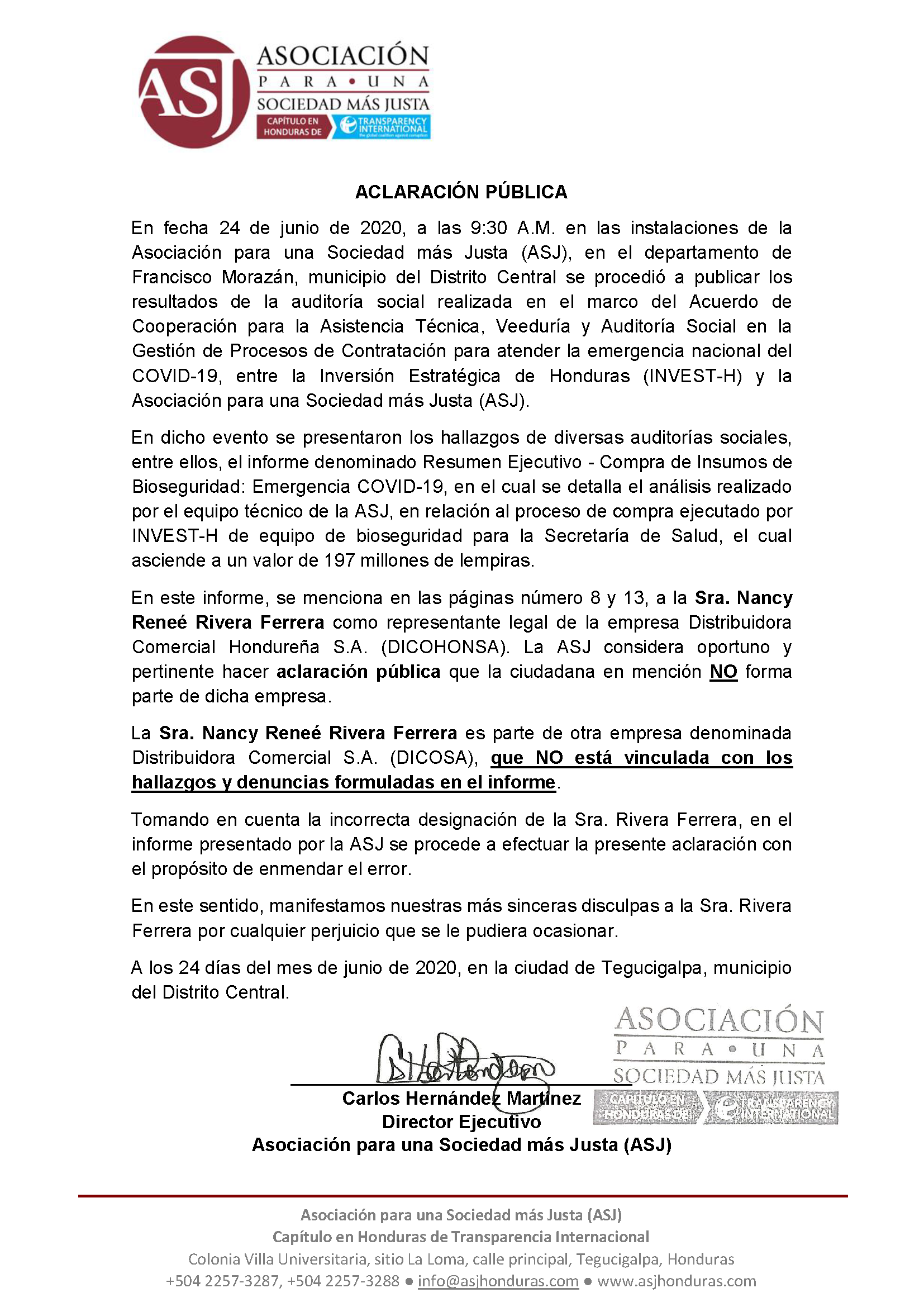 ACLARACIÓN PÚBLICA- Nancy Reneé Rivera Ferrera